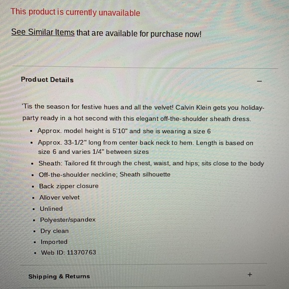 NWT Calvin Klein Off the Shoulder velvet dress - no longer available at Macy’s - Picture 5 of 5